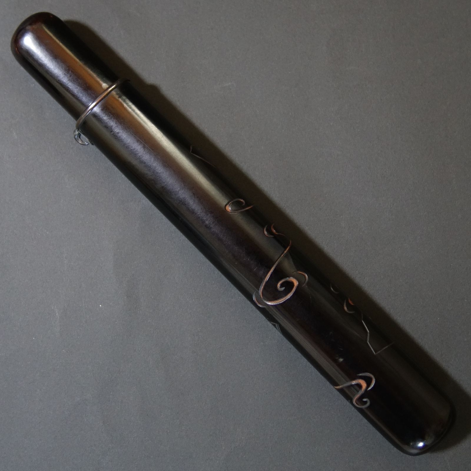 煙管筒 【 彫彩漆 蒔絵 扇花鳥青海波文様 煙管筒 】漆器 喫煙具 煙管