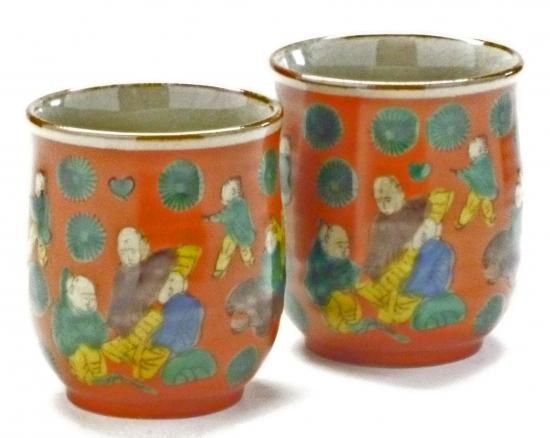 メーカー直送 九谷焼 夫婦湯呑 木米写し 裏絵