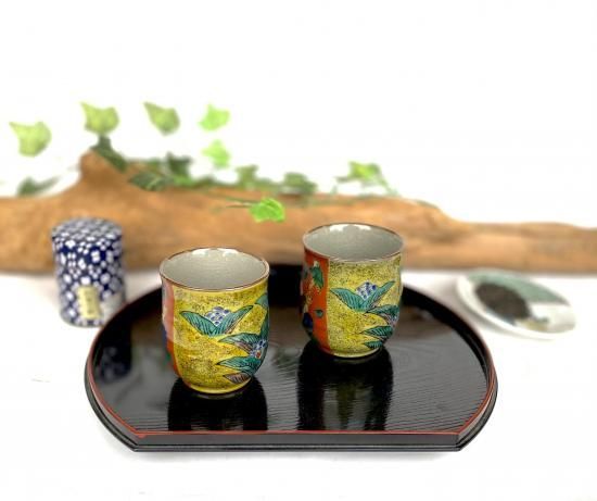 メーカー直送 九谷焼 夫婦湯呑 吉田屋 木米ツートン 裏絵