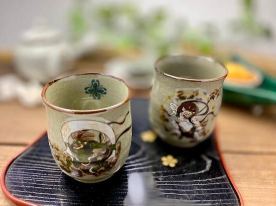 メーカー直送 九谷焼 夫婦湯呑 風神雷神 中裏絵