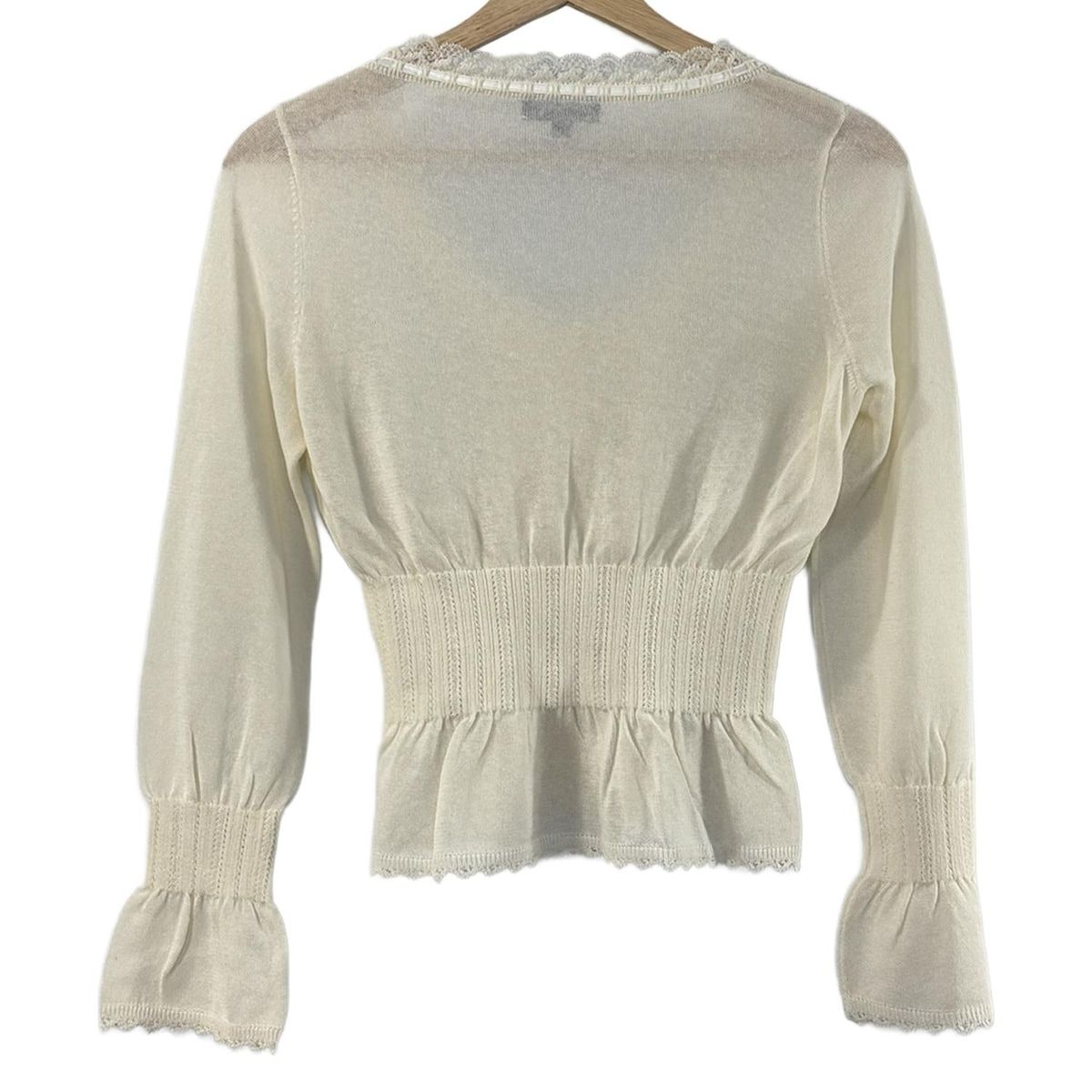 EPOCA エポカ カーディガン サイズ40 M レディース - アイボリー 長袖 麻混 レース フリル ギャザー