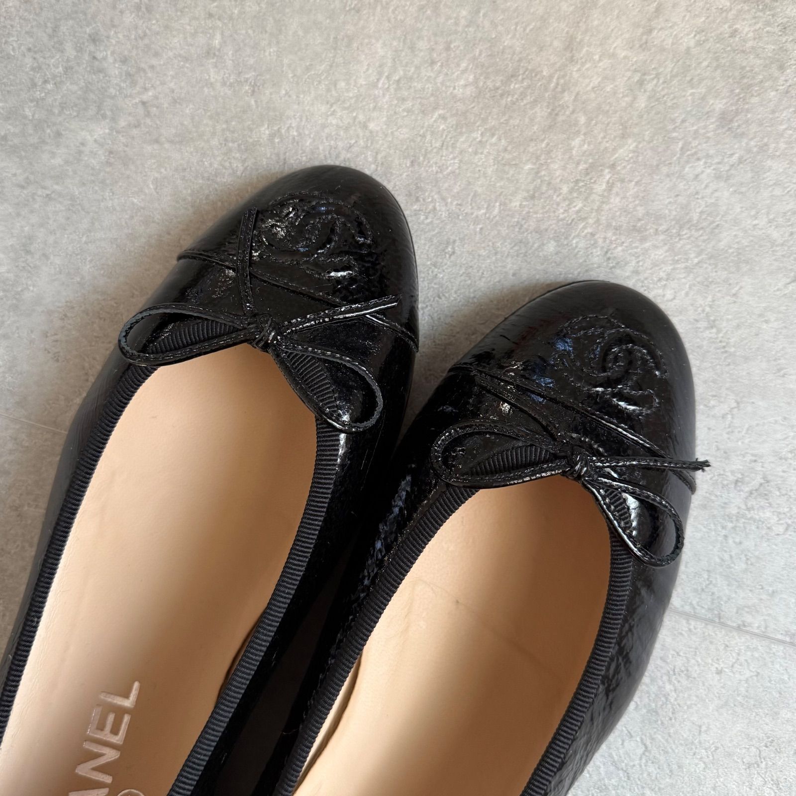 CHANEL シャネル ココマーク リボンバレエシューズ フラットシューズ