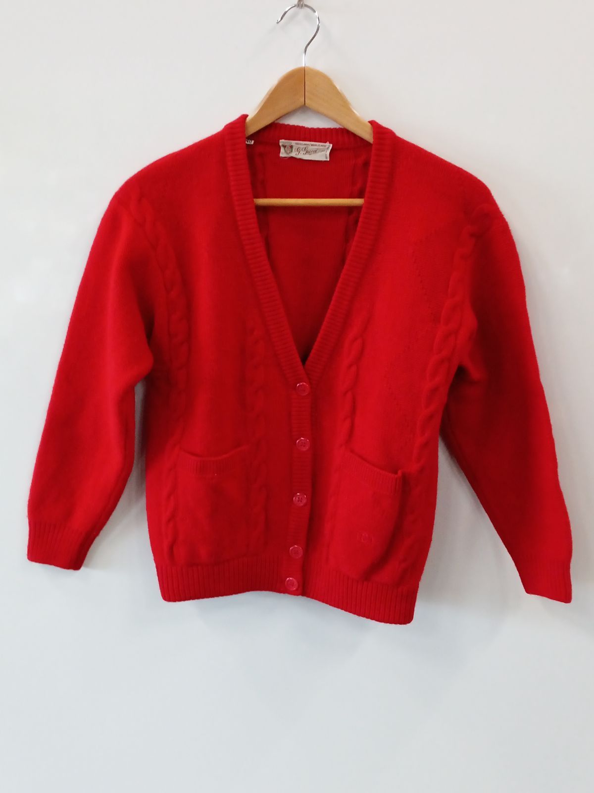 ピ140 GUCCI グッチ ウール100% カーディガン size40 赤 イタリア製