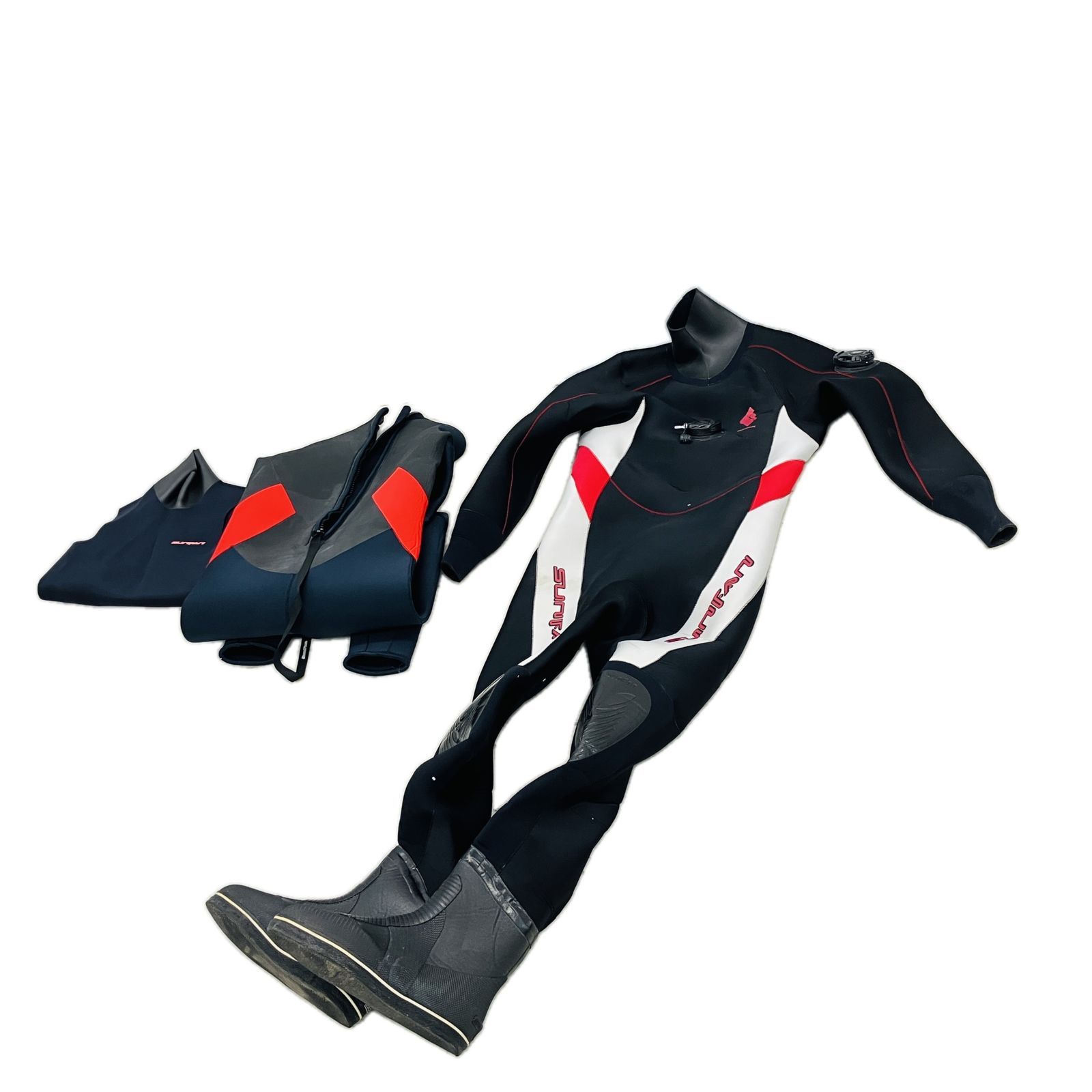 SUNFUN ダイビングウェットスーツ 2点 タッパーベスト1点 ブーツ1点 フード1点 おまとめセット スキューバーダイビング メンズ