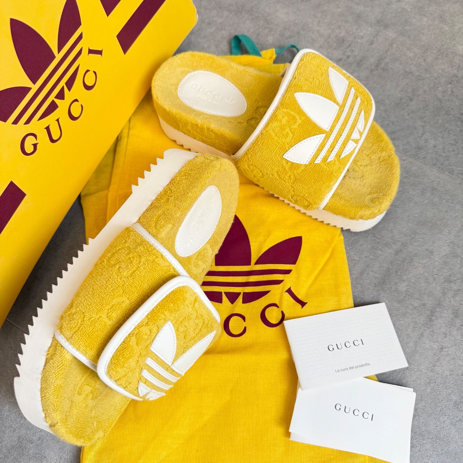 美品　アディダス×GUCCIコラボ　ミュールサンダル 美品 GUCCI adidas グッチ アディダス コラボ レザー ファブリック 35
