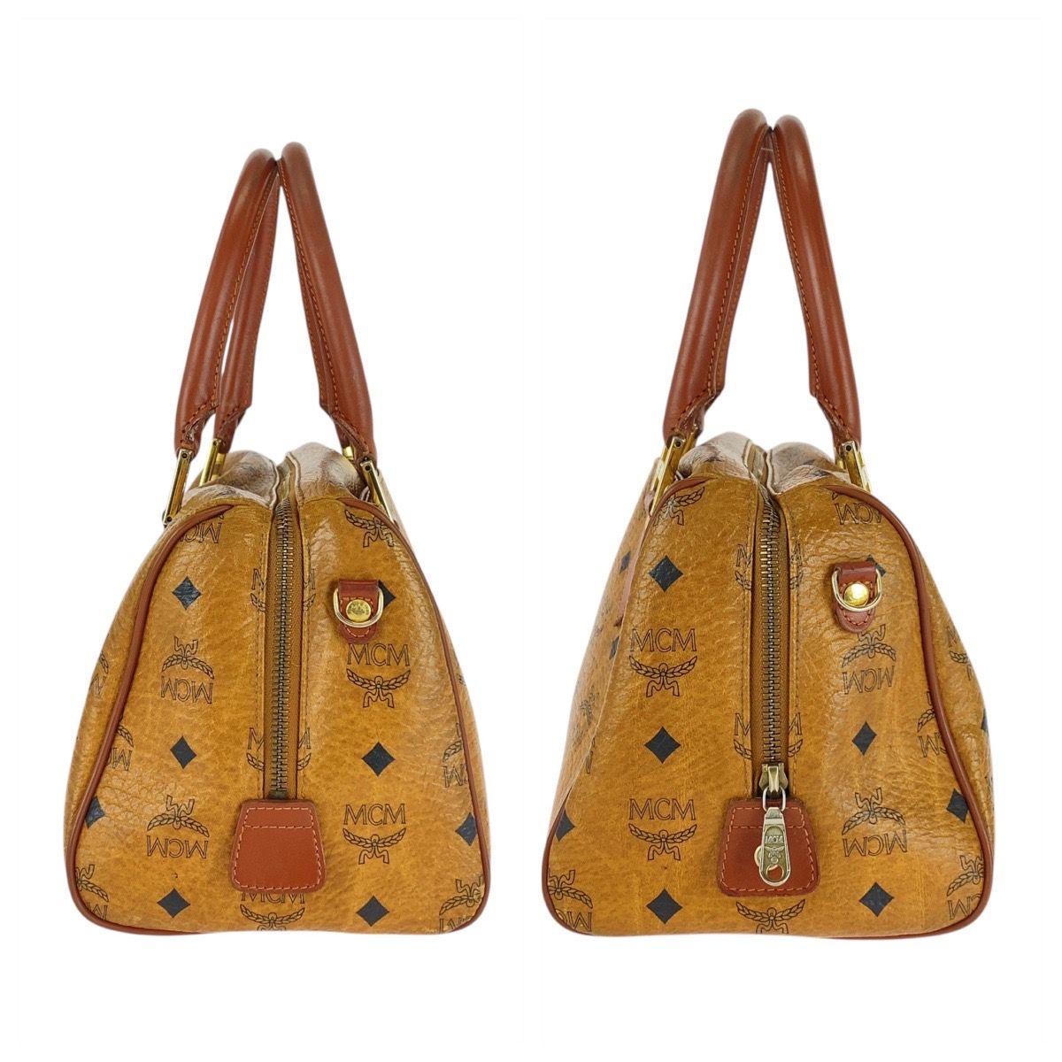 【MCM】人気 ヴィセトス柄 ボストンバッグ キャメル ゴールド金具 MCM ヴィセトス エム エムシーエム ショルダーバッグ ブラウン シー