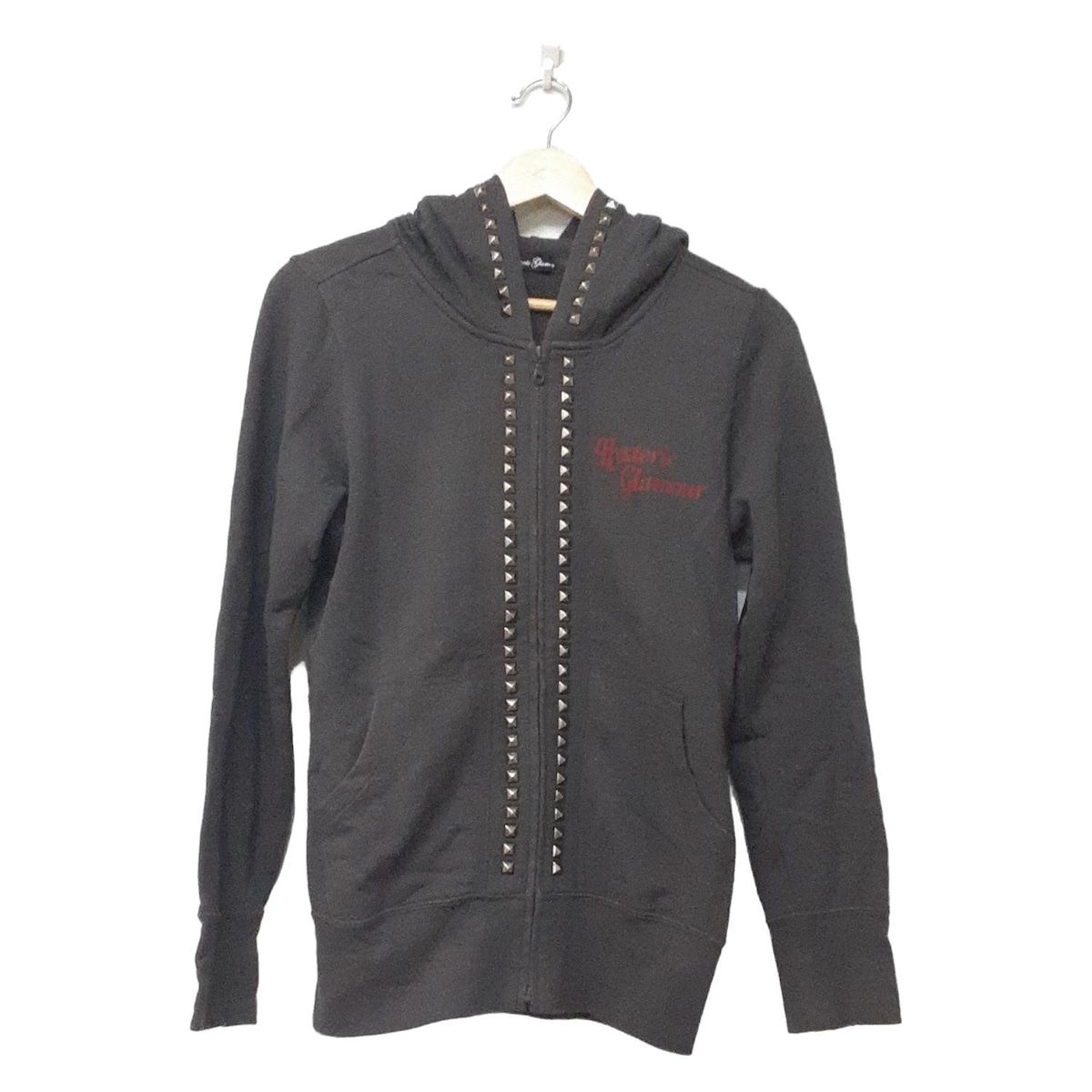 ヒステリックグラマー パーカー サイズF レディース - ダークグレー×ライトグレー×ボルドー 長袖 ジップアップ スタッズ