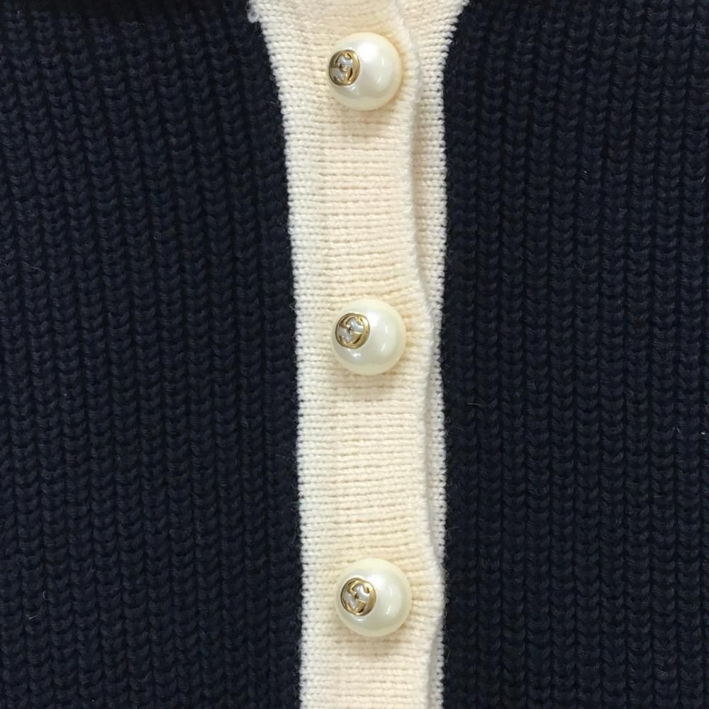 超 GUCCI グッチ 半袖ニットワンピース ネイビー 白 ポケット レディース S ブランド1 オーバーサイズ ショート丈