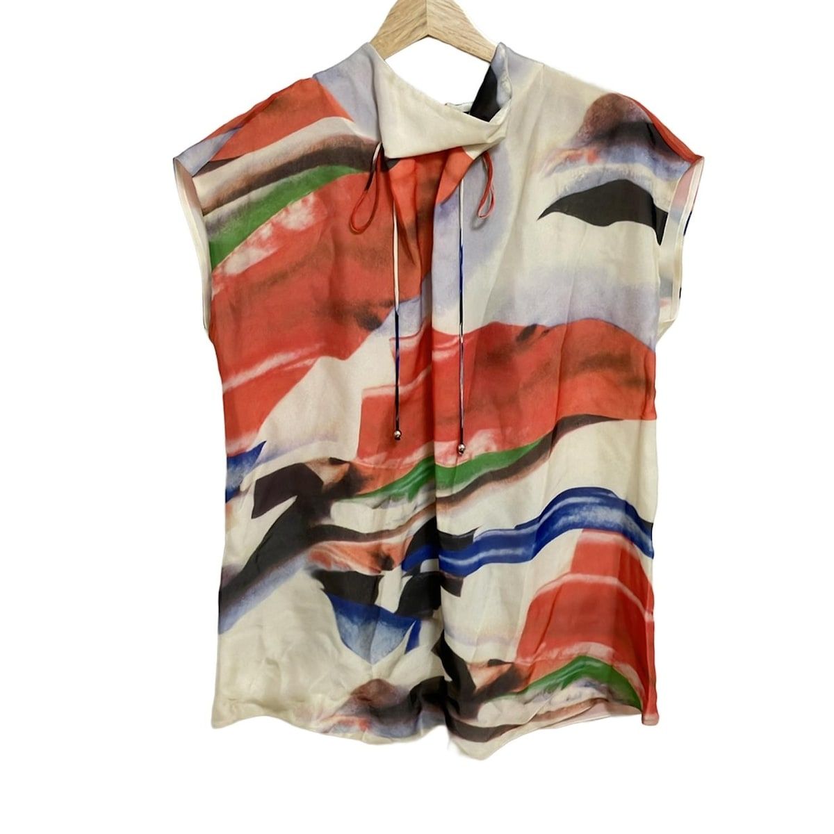 ジョルジオアルマーニ 半袖カットソー サイズ38 S レディース ベージュ レッド マルチ シルク シースルー