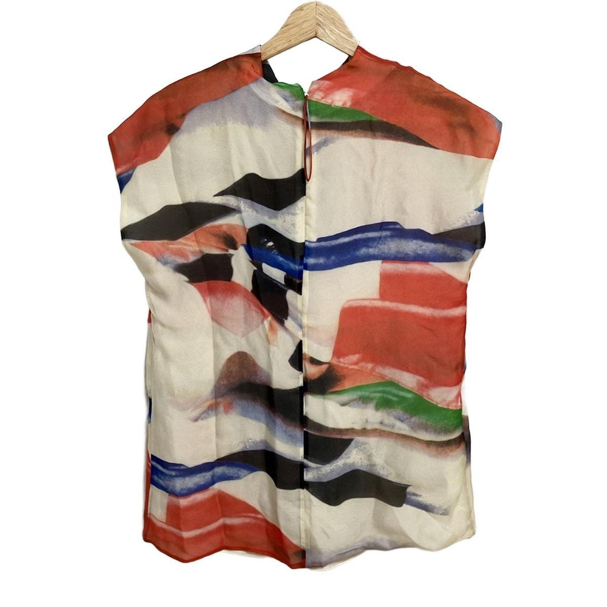 GIORGIOARMANI ジョルジオアルマーニ 半袖カットソー サイズ38 S レディース - ベージュ×レッド×マルチ シルク シースルー