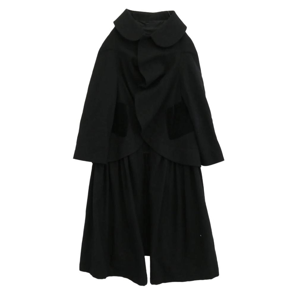 BLACK COMME des GARCONS ブラックコムデギャルソン 17AW 1T-J019 ウールフラノ ドッキング フリルギャザー コート ブラック系 S