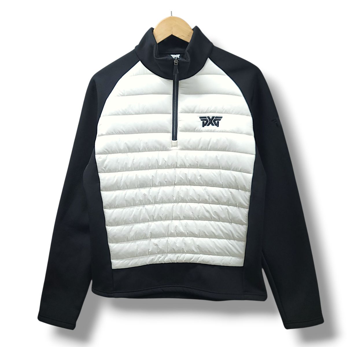 M PXG 白-ブラック 軽量 起毛 ハイブリッド ハーフジップ