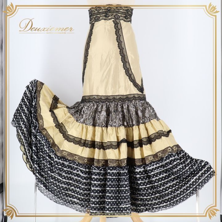 フラメンコ 衣装 ソニアジョーンズ SONIA JOHNES ファルダ スカート ボランテ フリル レース ハイウエスト 光沢 発表会 ダンス パーティ ゴールド系 ブラック系 シルバー系 フラメンコスカート 踊り衣装 ステージ衣装 感 女性用