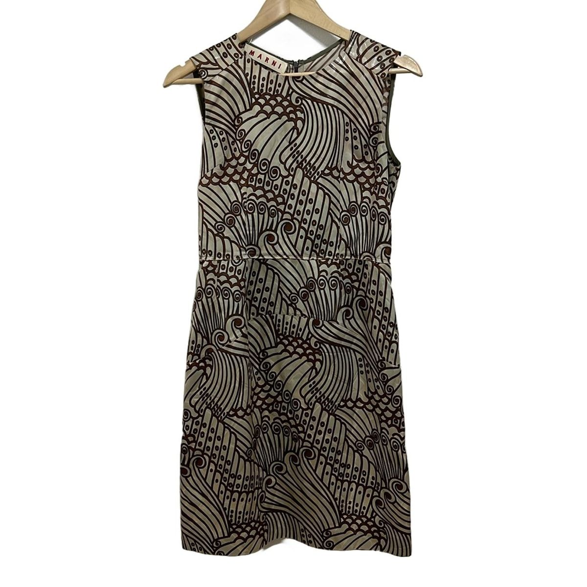 MARNI マルニ ワンピース サイズ38 S レディース - ベージュ×ブラウン クルーネック ノースリーブ ひざ丈