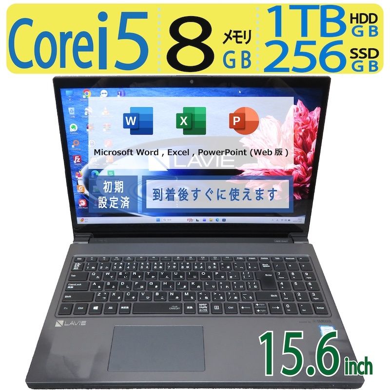 テンキー カメラ搭載 NEC LAVIE Direct NEXT 15 6型 Core i 5 256 GB SSD 1 TB HDD メモリ 8 win 11 ms Office