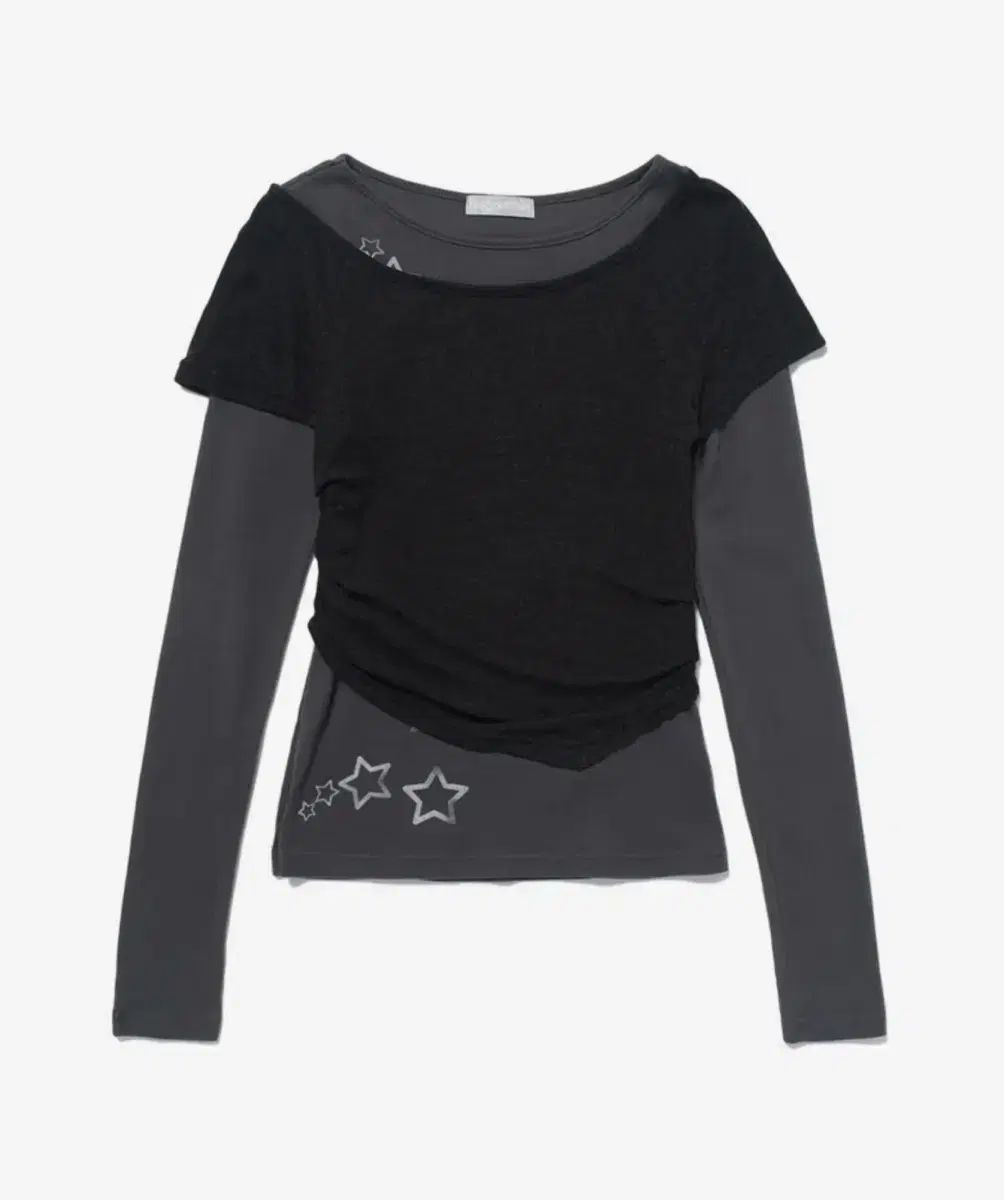 HUG YOUR SKIN ハグユアースキン レイヤード スター Tシャツ チャコール