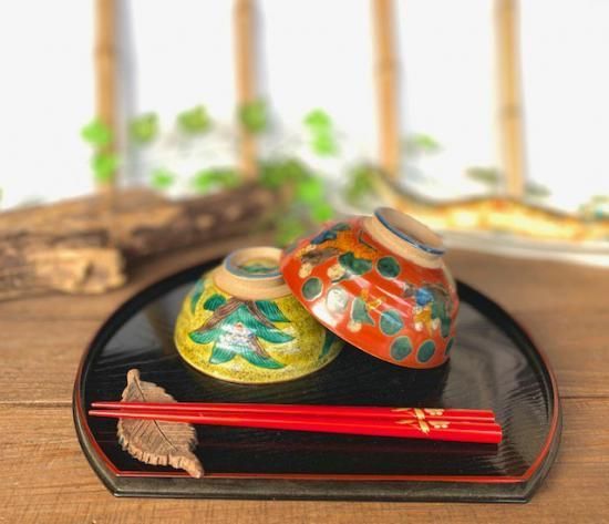 メーカー直送 九谷焼 飯碗 茶碗 ペア 吉田屋万年青&木米写し 裏絵