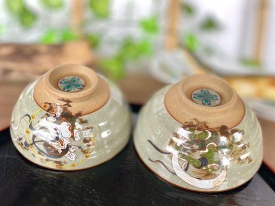 メーカー直送 九谷焼 飯碗 茶碗 ペア 風神雷神 中裏絵