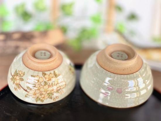 メーカー直送 九谷焼 飯碗 茶碗 ペア ウサギしだれ桜＆ソメイヨシノ 中絵