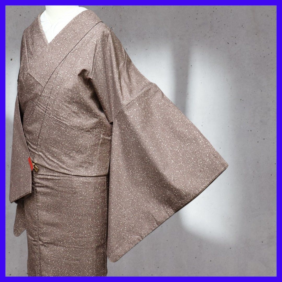 ｡. 三日月とうさぎ.｡. SHOPフォローで きクーポン有り さが美謹製 袷 牛首紬 たたき染め 共柄八掛