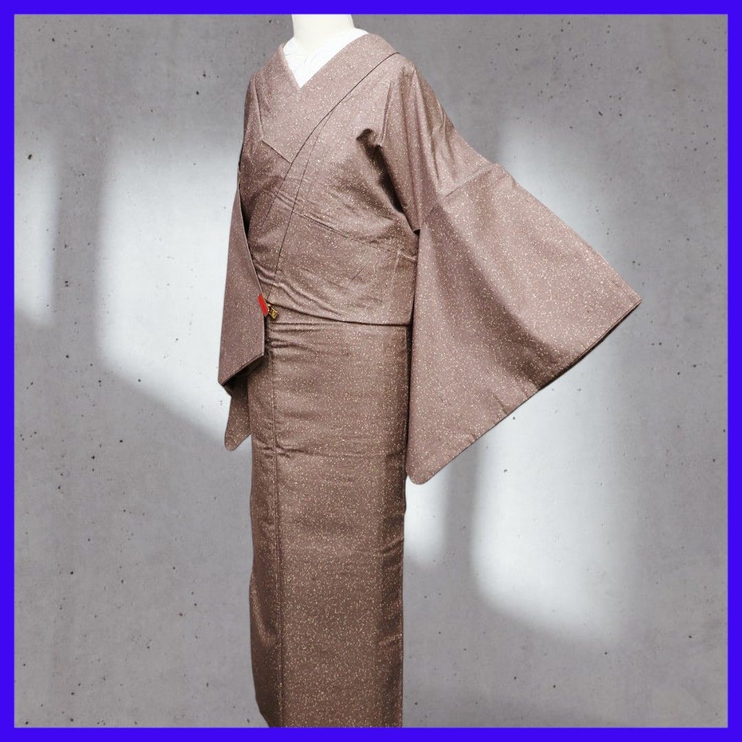  ｡. 三日月とうさぎ.｡. SHOPフォローで きクーポン有り さが美謹製 袷 牛首紬 たたき染め 共柄八掛 紬 着物