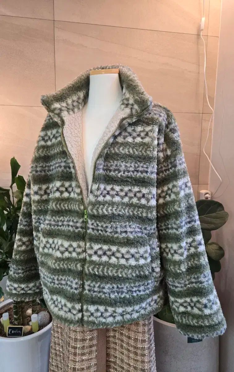 完全 グリーン フェアアイル フリース アウター 裏地 フリース バスト60 そう丈