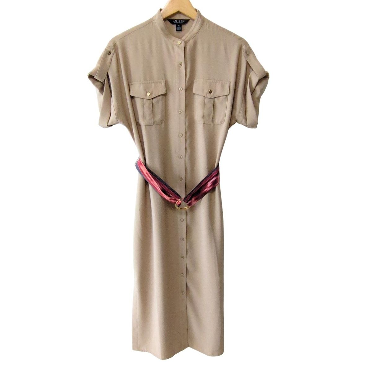 RalphLauren ラルフローレン ワンピース サイズ00 XS レディース - ベージュ 半袖 ロング シャツワンピ