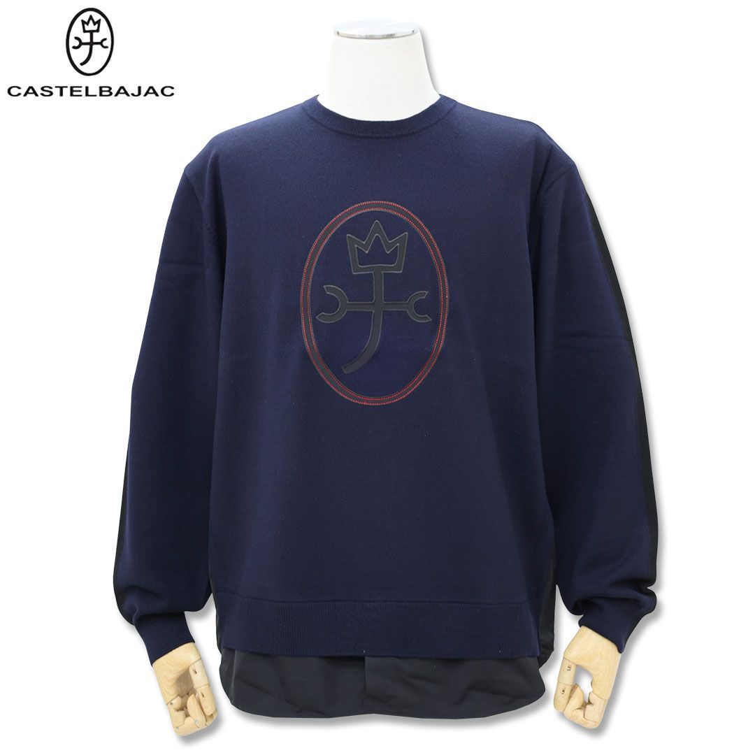 カステルバジャック フロント ロゴ 切替 デザイン クルーネック ニット 50 LLサイズ ネイビー 21780-115 セーター メンズ ファッション 秋冬
