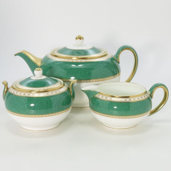 ウェッジウッド セット ユーランダーパウダー グリーン ティーポット シュガーポット クリーマー 3点セット 洋食器 WEDGWOOD 1級品
