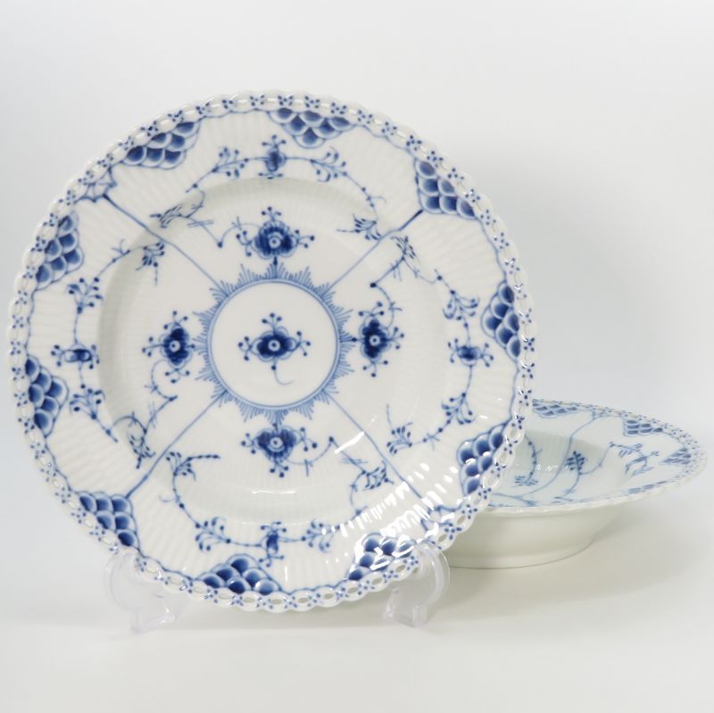 ロイヤルコペンハーゲン プレート ブルーフルーテッド フルレース Royal Copenhagen スーププレート 22.5 cm 洋食器 セット 1級品 1