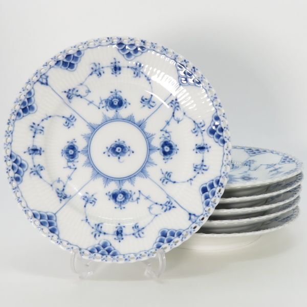 ロイヤルコペンハーゲン プレート ブルーフルーテッド フルレース Royal Copenhagen サラダプレート 17cm 洋食器 6枚セット 1級品