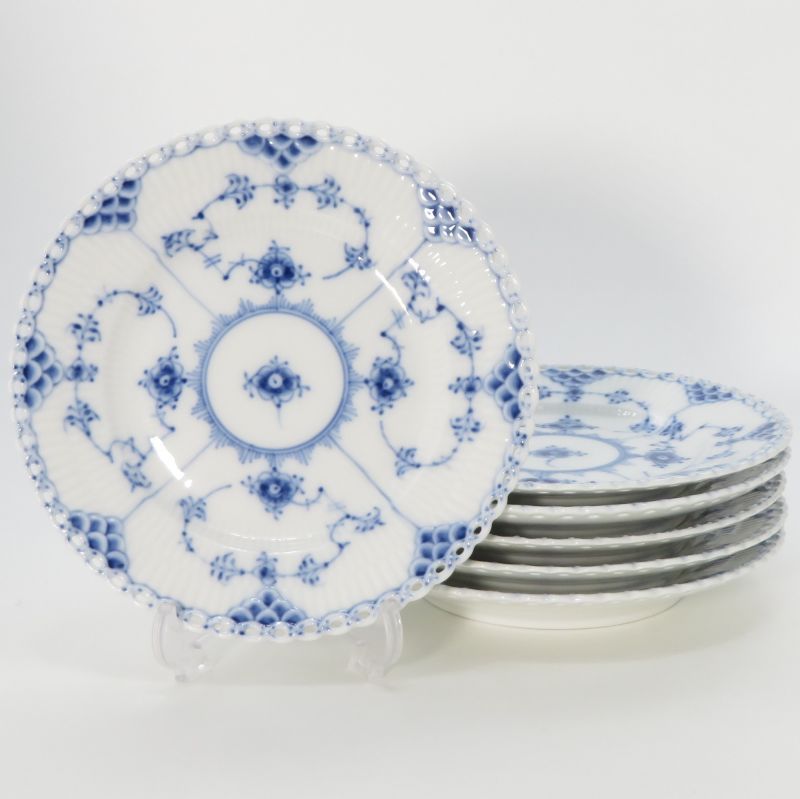 ロイヤルコペンハーゲン プレート ブルーフルーテッド フルレース Royal Copenhagen デザートプレート 15cm 洋食器 6枚セット 1級品