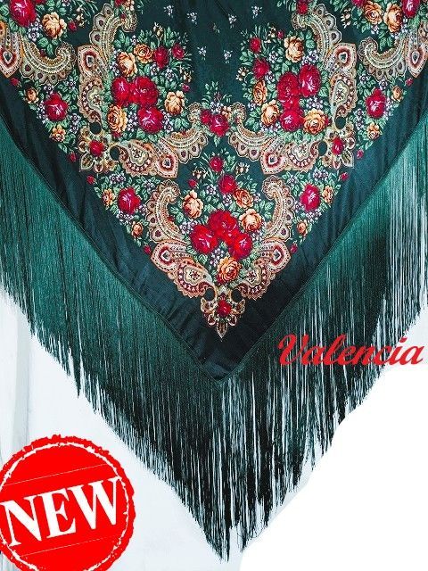 華やか~花柄プリントが鮮やかな大判マントン ダークグリーンa