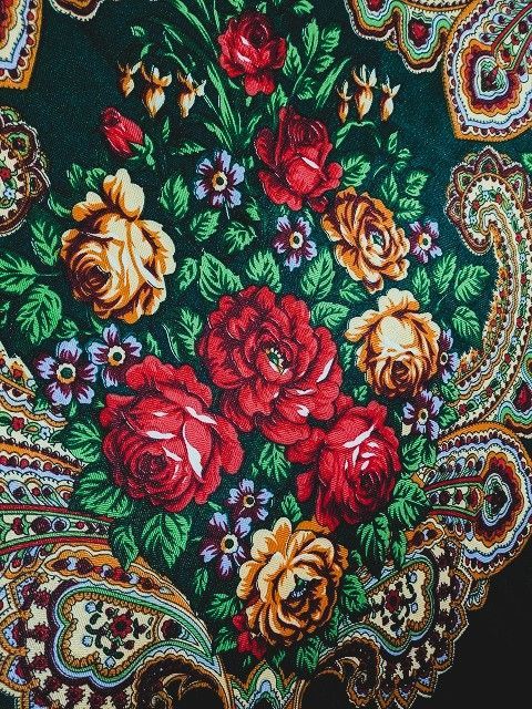 華やか～花柄プリントが鮮やかな大判マントン ダークグリーンa