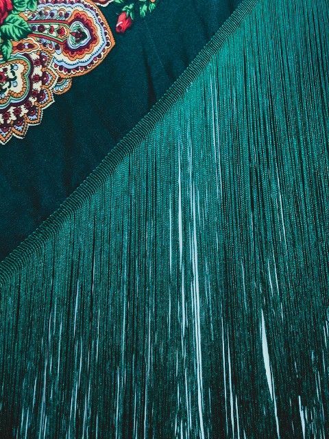 華やか～花柄プリントが鮮やかな大判マントン ダークグリーンa