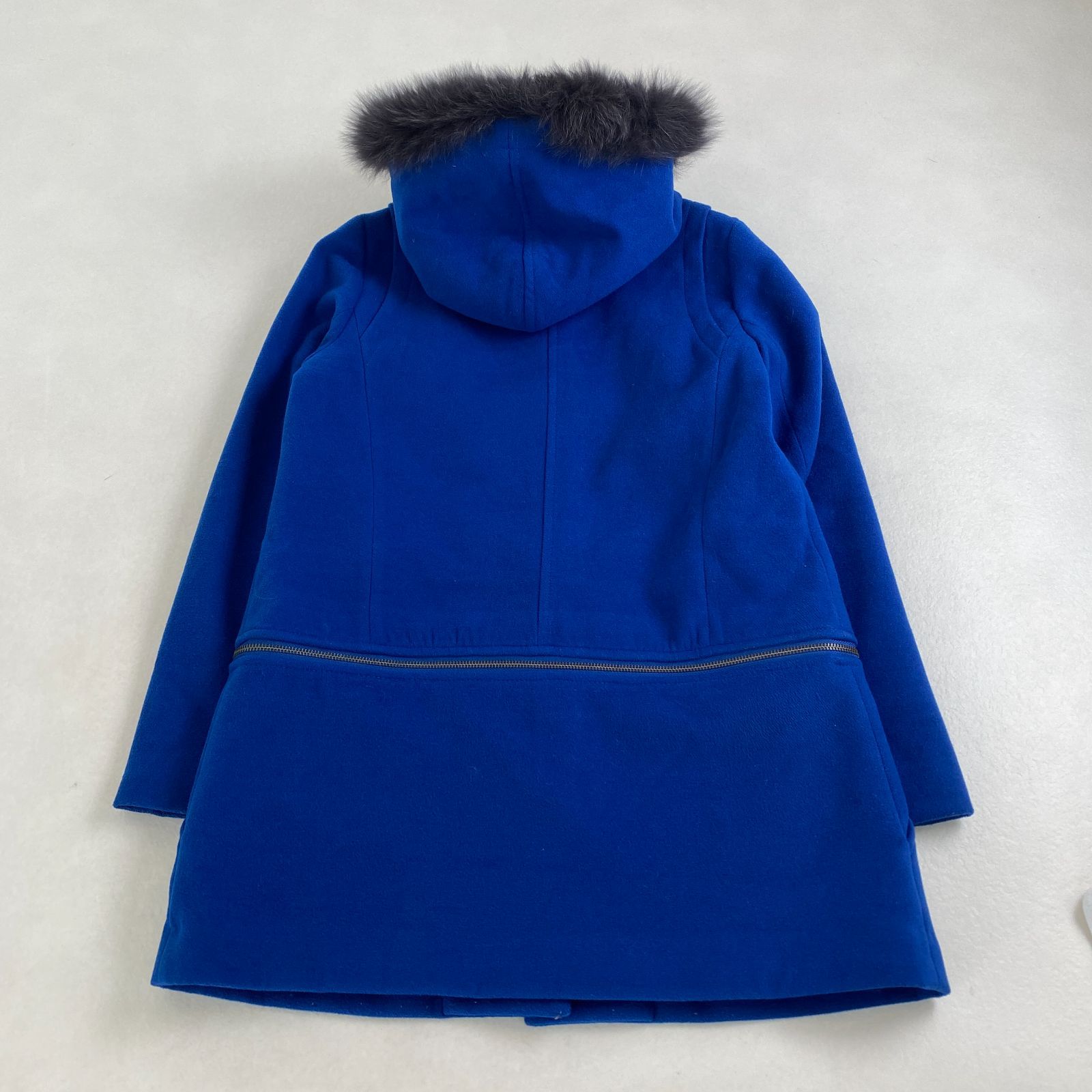 オペークドットクリップ ウールコート Opaque Clip フォックスファー 2wayコート ブルー S M相当 36