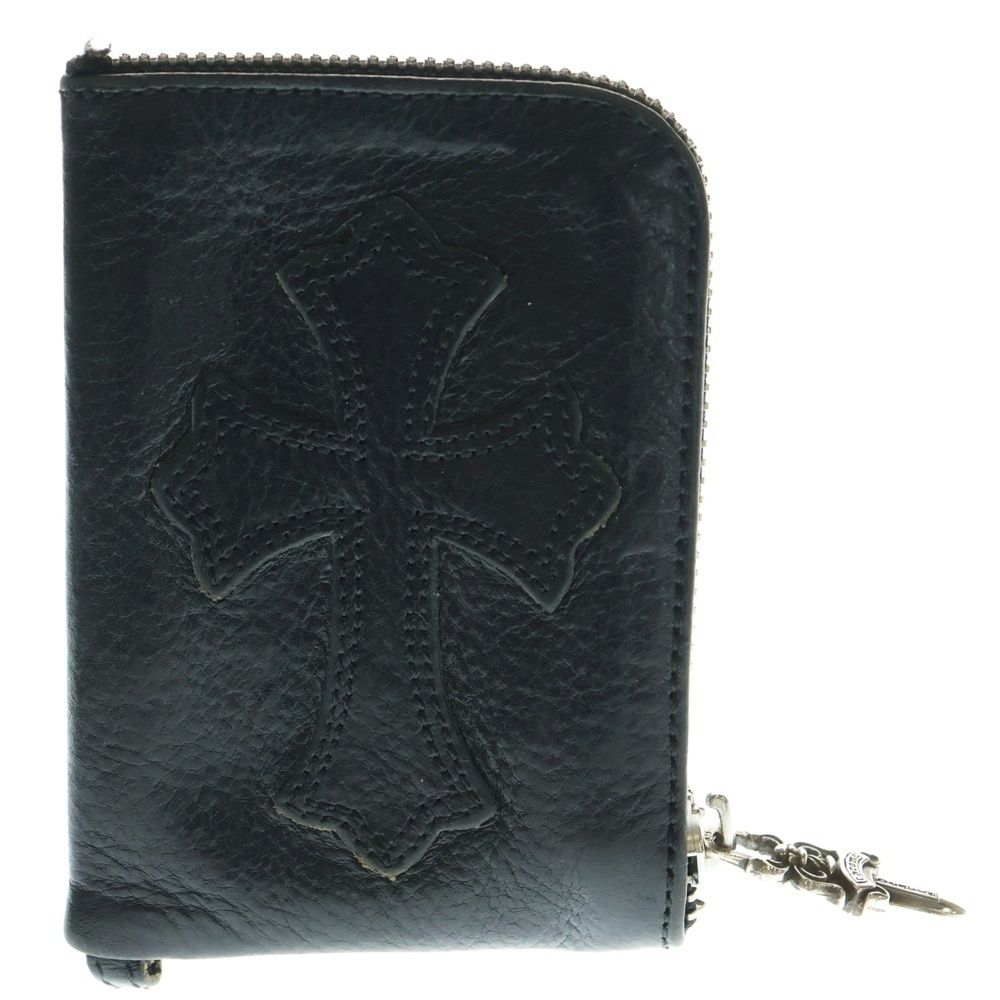 CHROME HEARTS クロムハーツ ONE TRILLION DLRS CEME ワン トリリオン ドルズ セメタリークロスパッチ付き ダガー ラウンド ジップ ヘビーレザー コインケース ブラック
