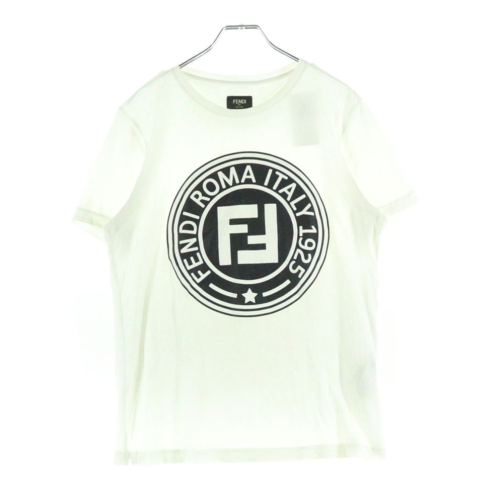 FENDI フェンディ フロント サークルロゴ クルーネック半袖Tシャツカットソー ホワイト レディース FY0894A4PP