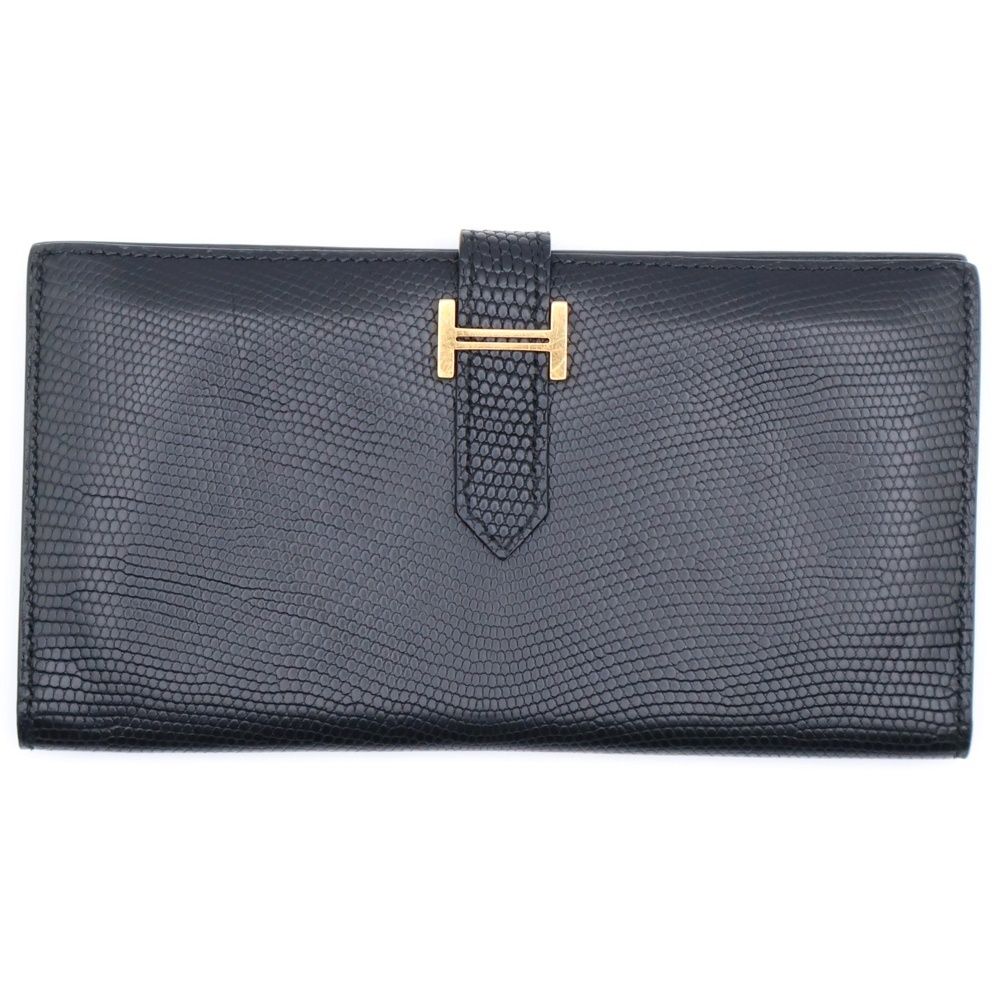 HERMES エルメス リザード 黒 ブラック 長財布 べアン ゴールド金具 ランク N 新品 HERMÈS エルメス ベアンコンパクト ブラック (89