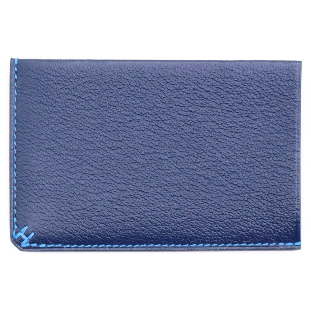 HERMES エルメス Hセリエ アッシュ シェブルミゾル エプソン レザー ブルーイドラ カードケース 名刺入れ ネイビー ブルー B刻印