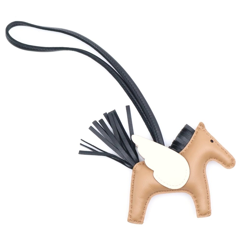 HERMES エルメス ペガサスチャーム PM レザーストラップ ブラウン ホワイト U刻印