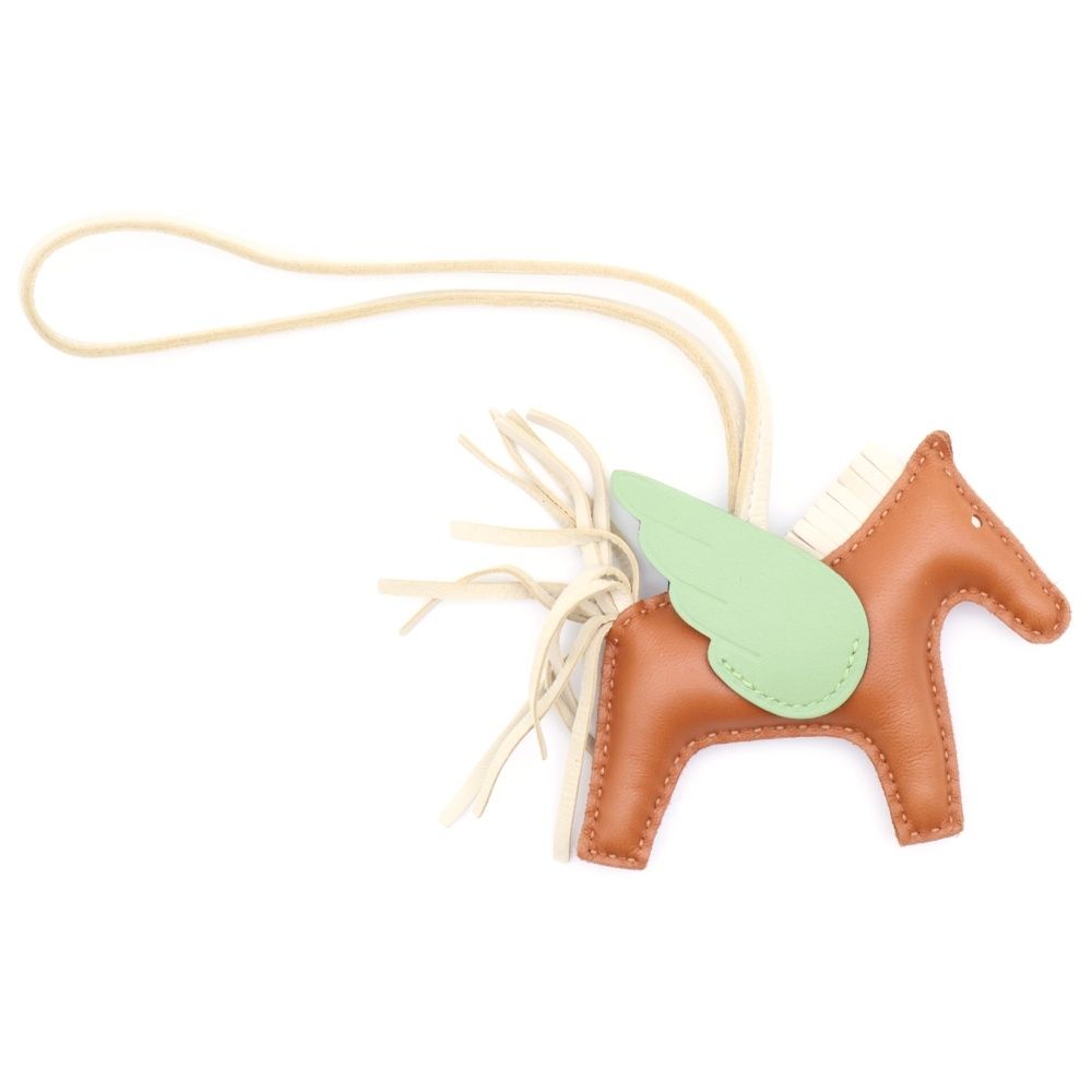 HERMES エルメス ペガサスチャーム PM レザーストラップ ブラウン グリーン B刻印