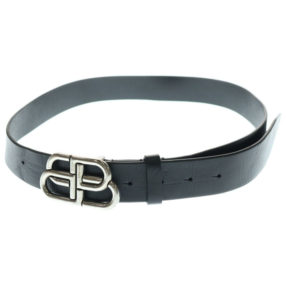 BALENCIAGA バレンシアガ BBロゴシルバーバックル レザーベルト ブラック 674181