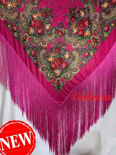 華やか～花柄プリントが鮮やかな大判マントン チェリーピンク