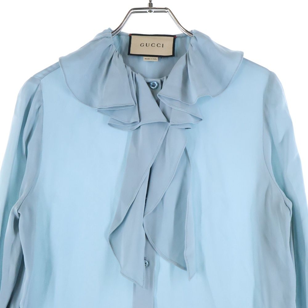 GUCCI (グッチ) BEE 袖口 アップリケ 刺繍 シルク フリル 長袖シャツ