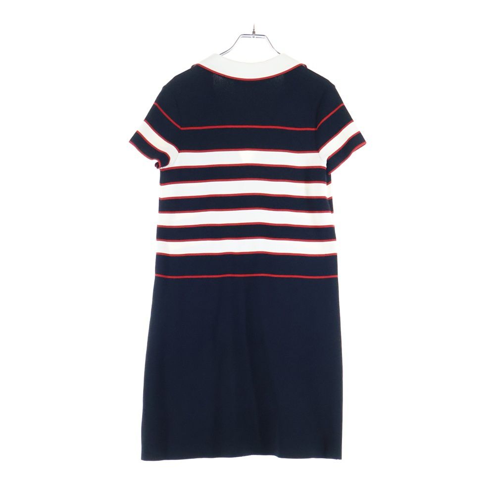 valentino garavan ヴァレンティノガラヴァーニ Vロゴ刺繍 ロックスタッズ ボーダー柄 レーヨンニット 半袖 ミディアム ワンピース ネイビー レディース 1B3KD08L7FG