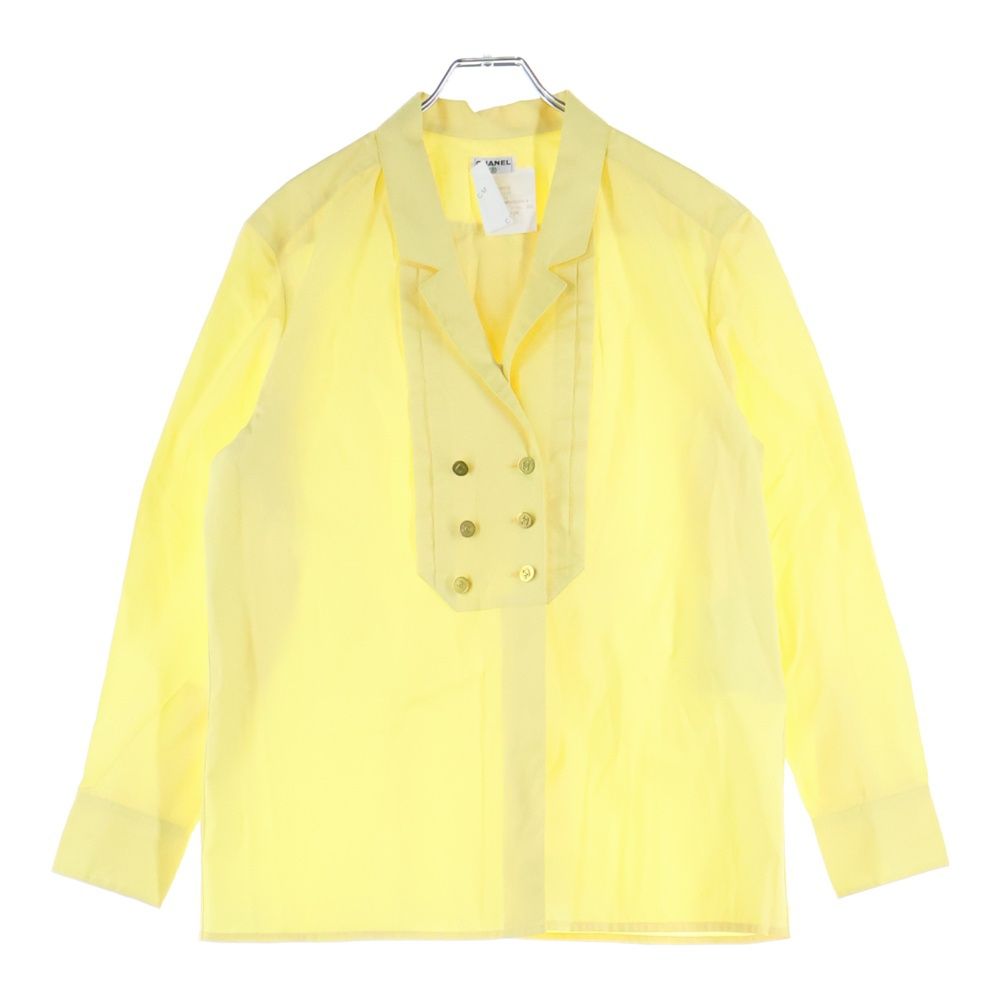 CHANEL シャネル ココマークボタン コットン ダブルブレスト プルオーバー 長袖シャツ ブラウス イエロー レディース