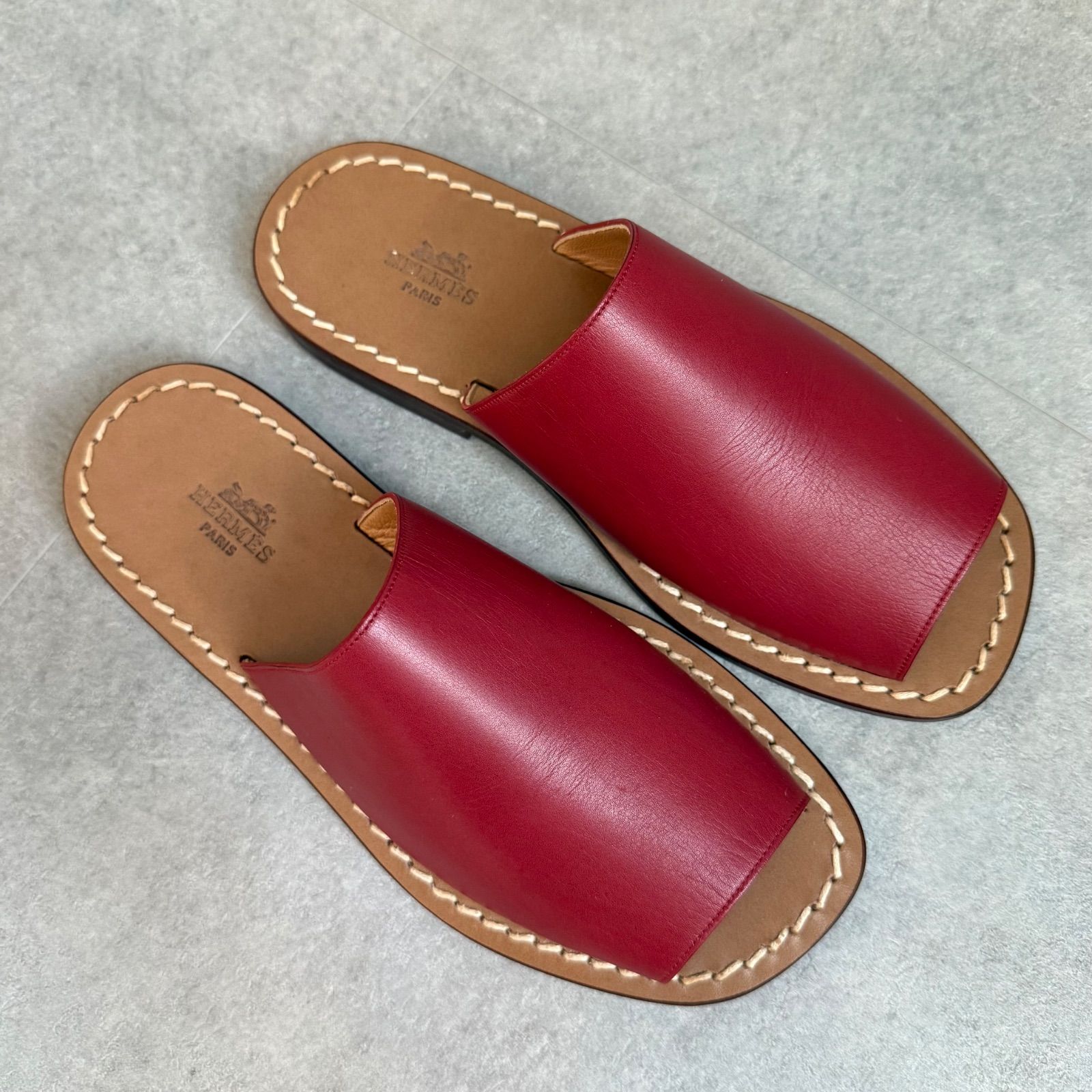 HERMES エルメス レザー フラットシューズサンダル 赤 レッド レディース 36 23 cm スライドサンダル