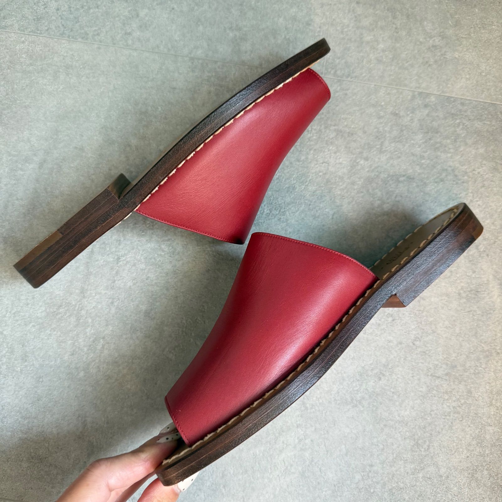  HERMES エルメス レザー フラットシューズサンダル 赤 レッド レディース 36 23 cm スライドサンダル サンダル サンダル ミュール