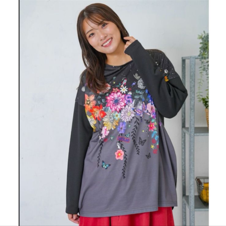 Scolar 花×夜空柄ミックス裏毛チュニック